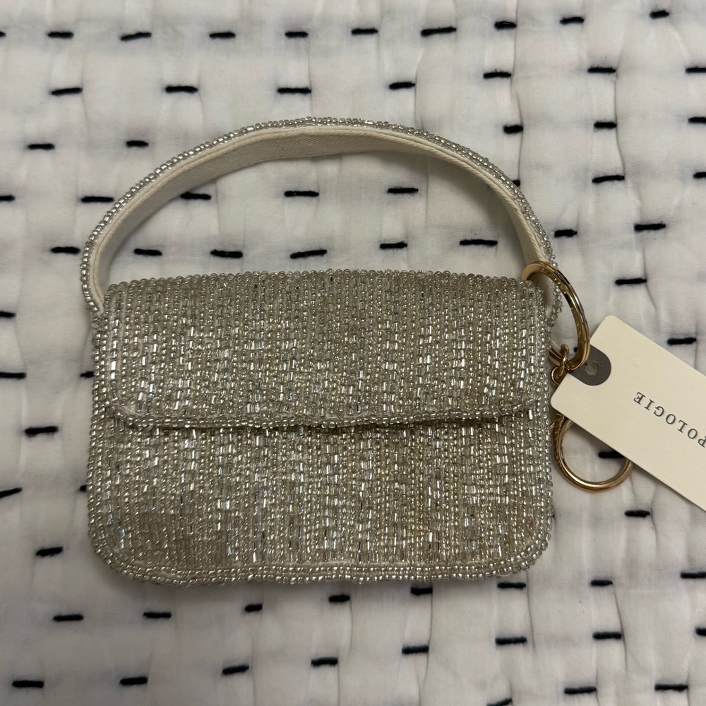 Mini Anthropologie Silver Beaded Clutch Keychain
